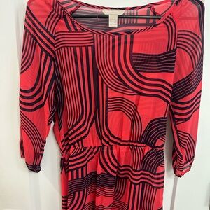 Banana Republic Coral and Navy Blue Geometric Slip Dress